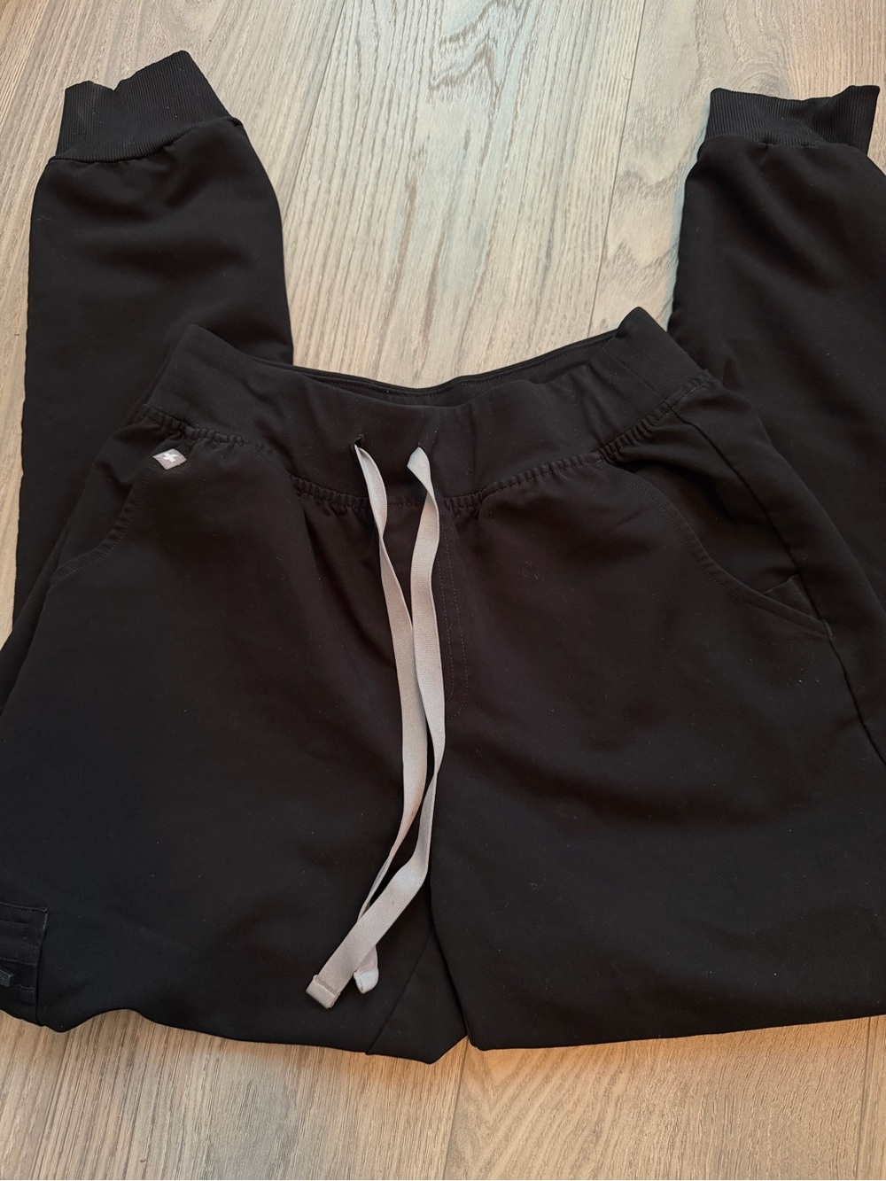 Figs Black Jogger Sweatpants with Light Gray Drawstring